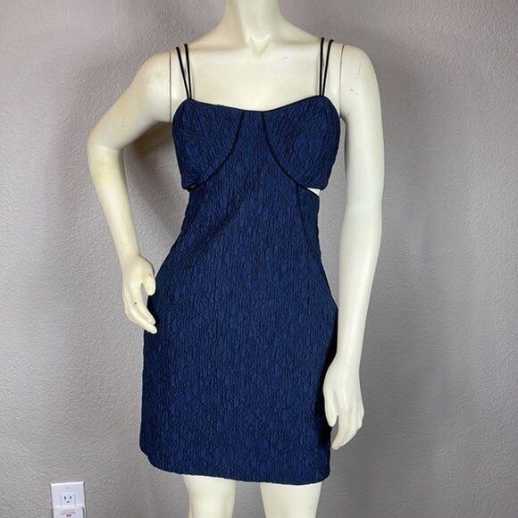 NWT Jonathan Simkhai Blue Crinkle Textured Cut Out Bodycon Dress Size 8 Cocktail - Picture 2 of 14